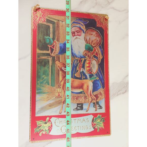 Christmas Greetings Santa Claus Retro Metal Signs 16" x 10" Blue Robes Wall Deco - Picture 11 of 12